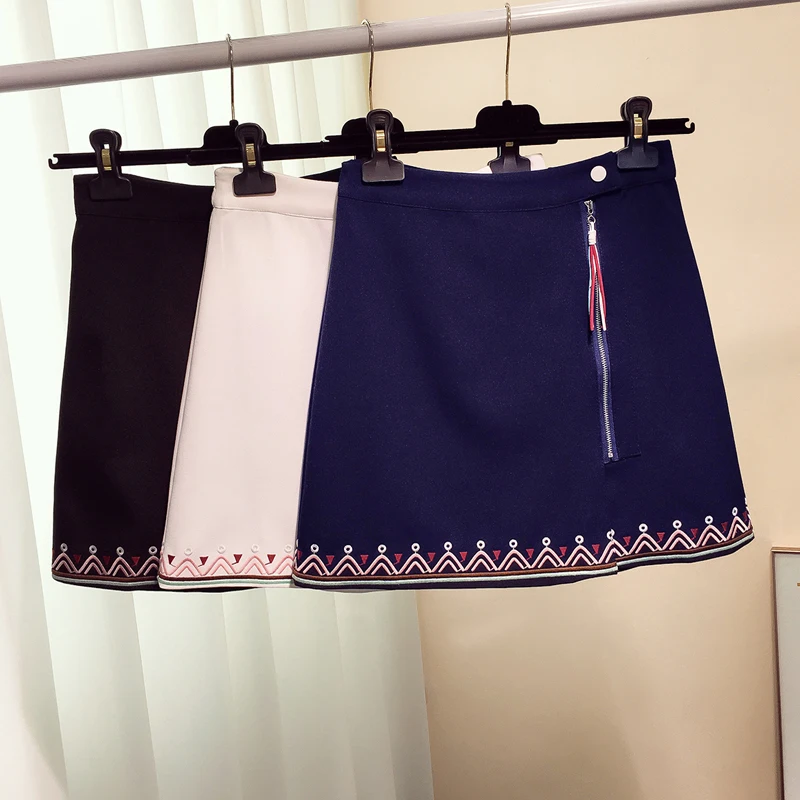 Женская юбка на молнии с вышивкой и завышенной талией однотонная трапециевидная