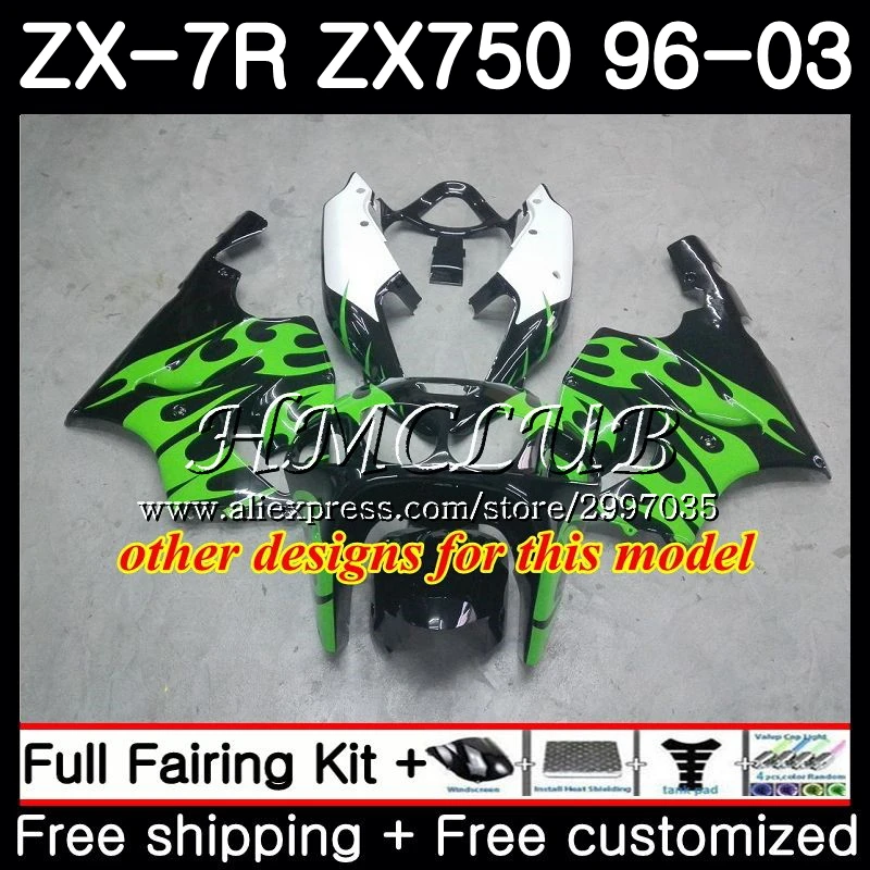 Комплект обтекателей для KAWASAKI NINJA ZX7R ZX750 ZX 7R глянцевый зеленый 2000 2001 2002 2003 48HC.16 750 7 R