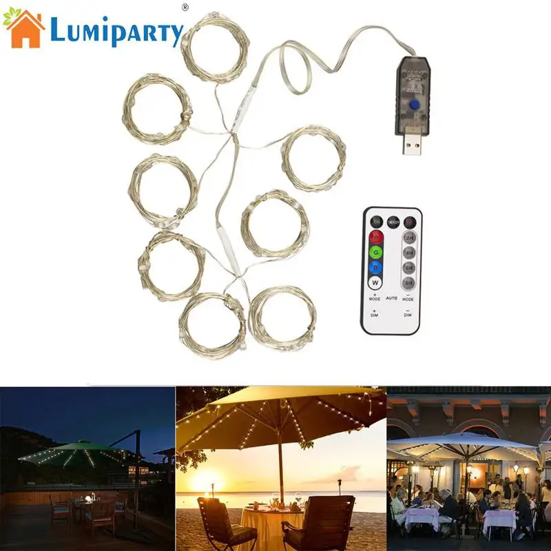 LumiParty 112 светодиодов Солнечный зонтик светодиодный струнный светильник наружный