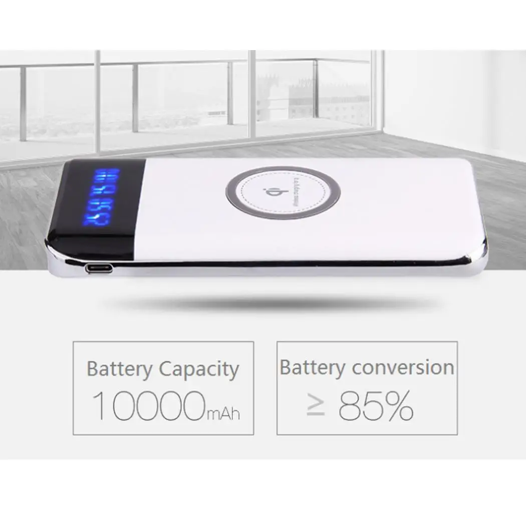 Переносное Беспроводное зарядное устройство 10000Amh USB цифровой 5 V/1.0A QI DC V 1A power Bank