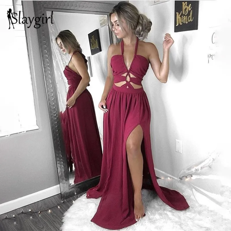 Slaygirl элегантное женское Макси Платье с разрезом сексуальное праздничное платье