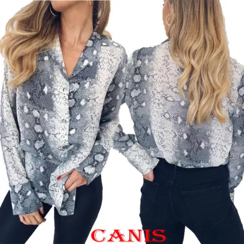 

2019 Fashion New Hot Women Lady Leopard Print Top Shirt Loose V Neck Long Sleeve Chiffon Top Blouse