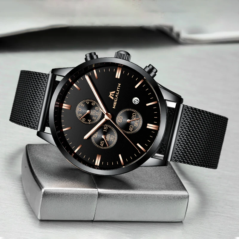 MEGALITH Fashion Cool Watches Men Stainless Steel Mesh Band Sport Quartz Watch Chronograph Mens Wristwatch Clock Man | Наручные часы