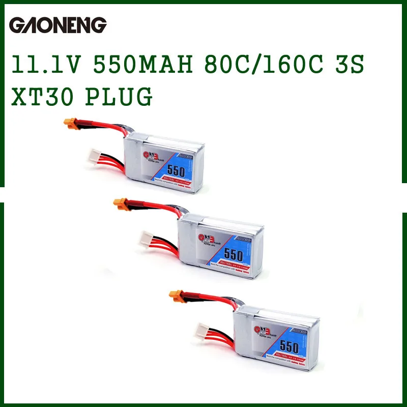 Gaoneng GNB 11 1 В 550 мАч 80C/160C 3S Lipo батарея с разъемом XT30 для FPV Racer Racing Drone запасные