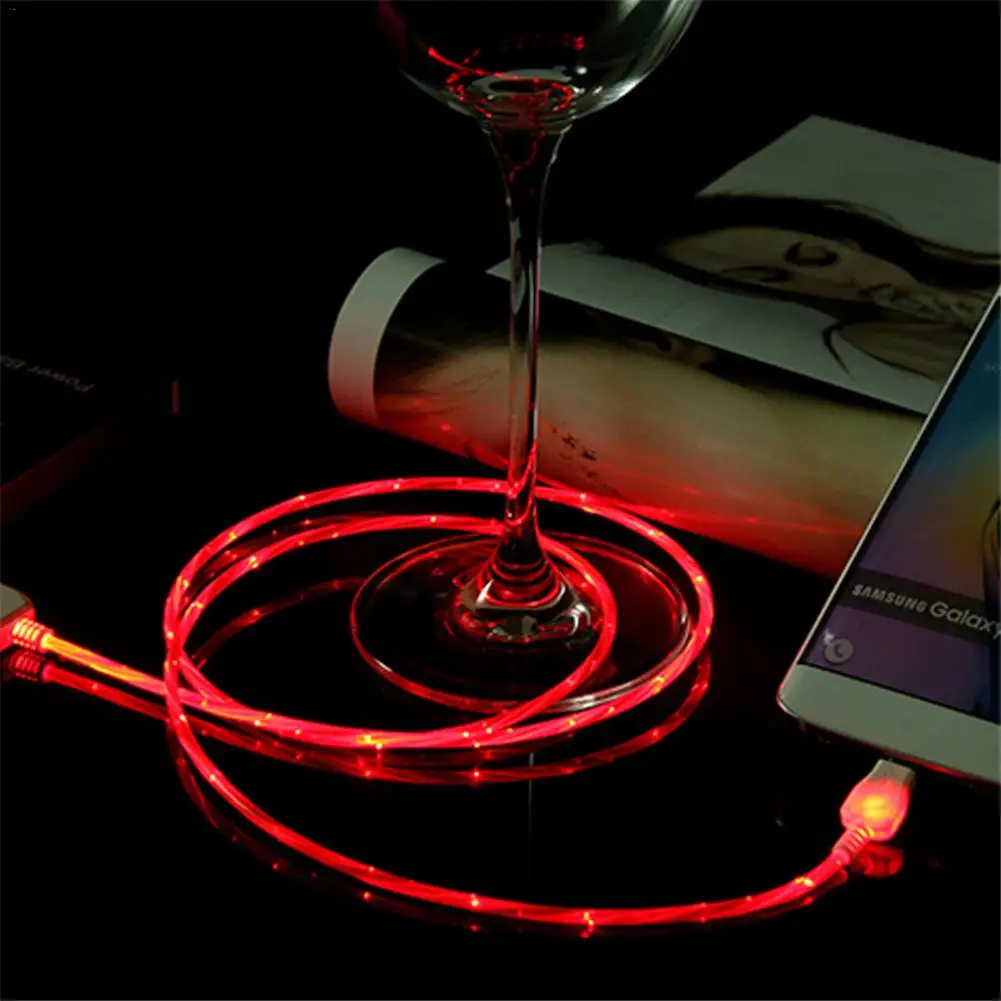 1M Streamer Data Wire Flowing LED Light 2.1A Fast Charge Cable Suitable For IPhone Android Type-C High Quality 4 Colors New | Электроника