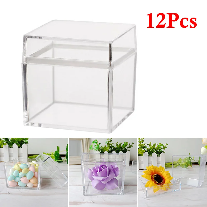 12PCS 5CM Hollow Cube Transparent Plastic Candy Box Imitate Crystal | Дом и сад