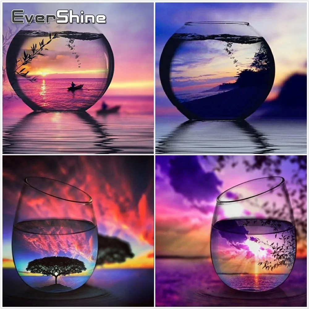 EverShine 5D DIY Full Square Diamond Painting Glass Picture Of Rhinestones Embroidery Cross Stitch Sea Scenery Mosaic|Алмазная мозаика