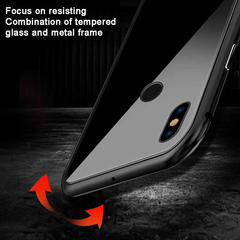 Магнитный металлический адсорбционный стеклянный чехол для Xiaomi Redmi Note 5 6 Pro Pocophone