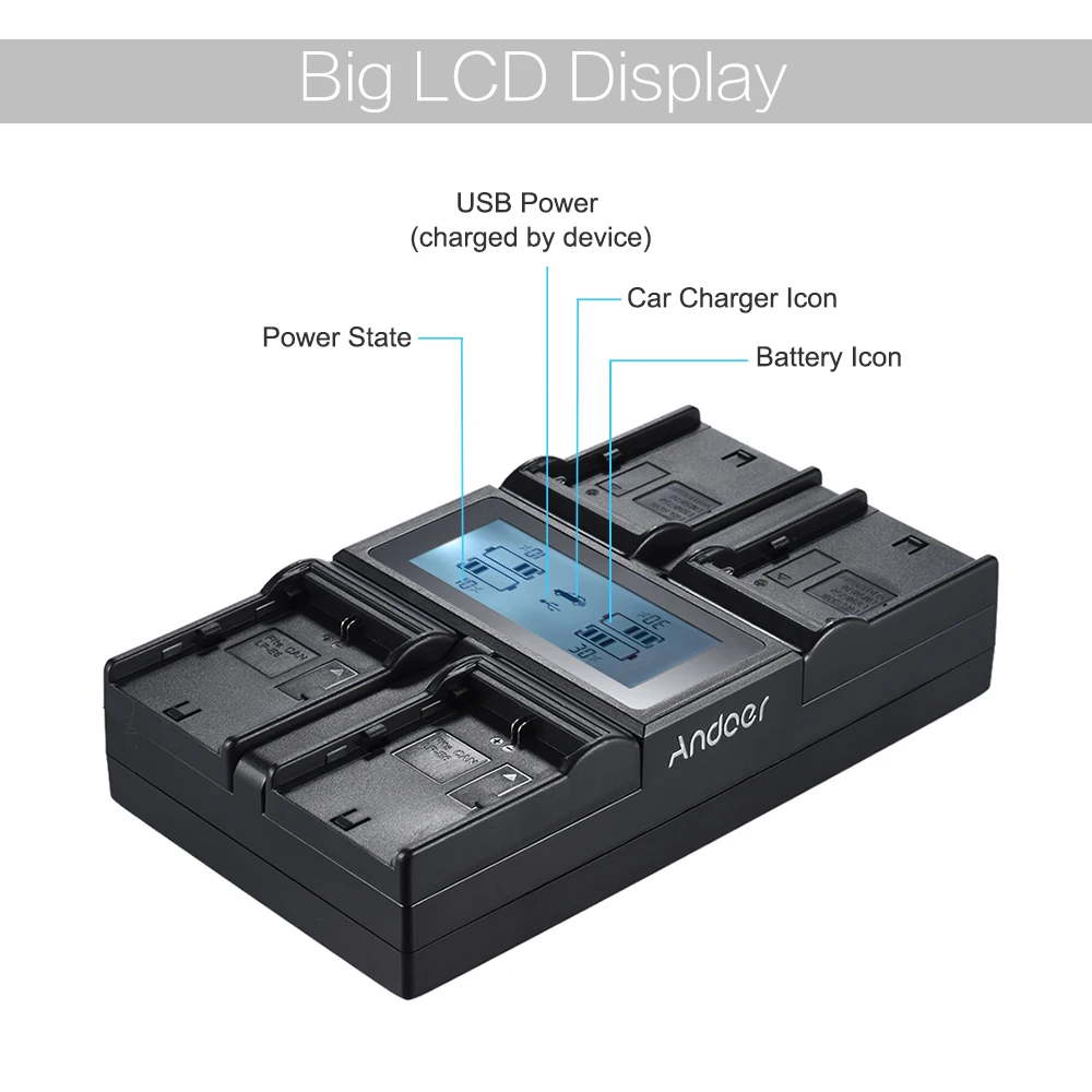 Зарядное устройство для аккумулятора Andoer цифровой камеры 4 канала Sony NP-F970 F750 F950