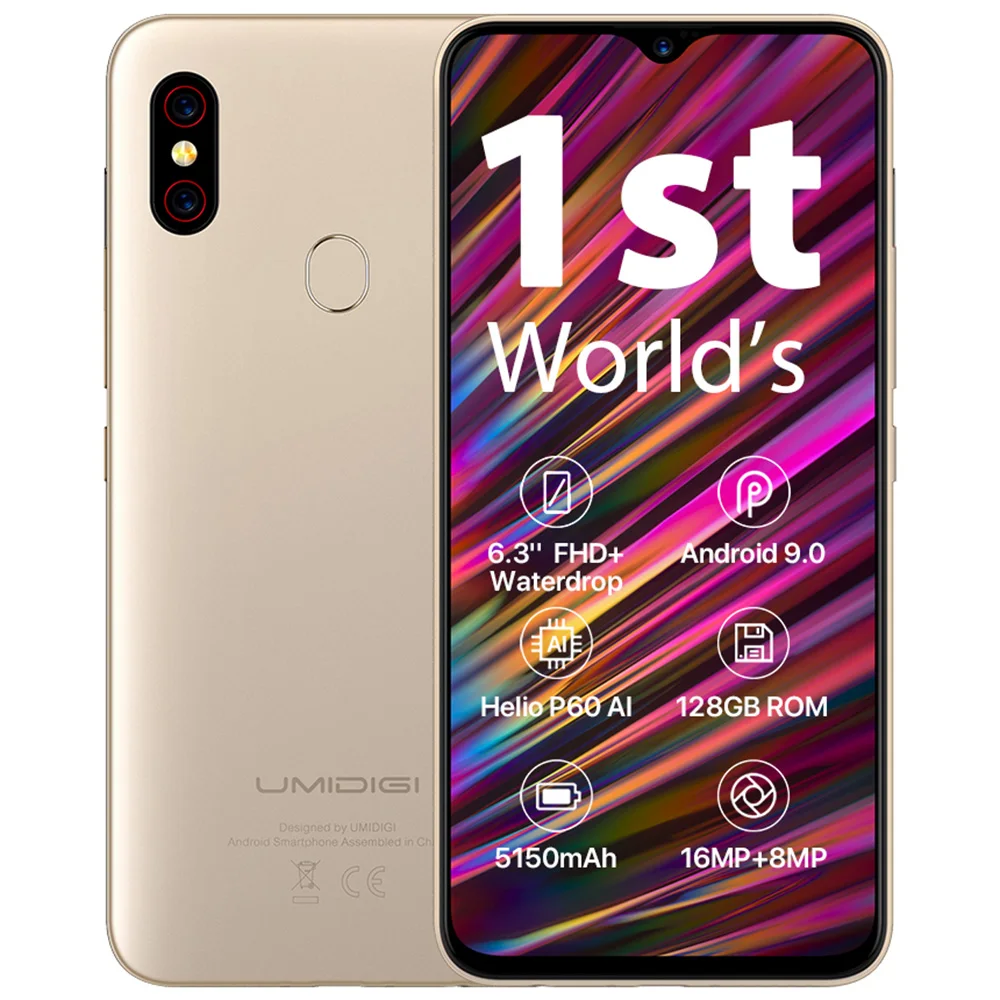UMIDIGI F1 4G смартфон 6 3 дюймов Android 9 0 Helio P60 Octa Core 2 ГГц 4 Гб Оперативная память 128
