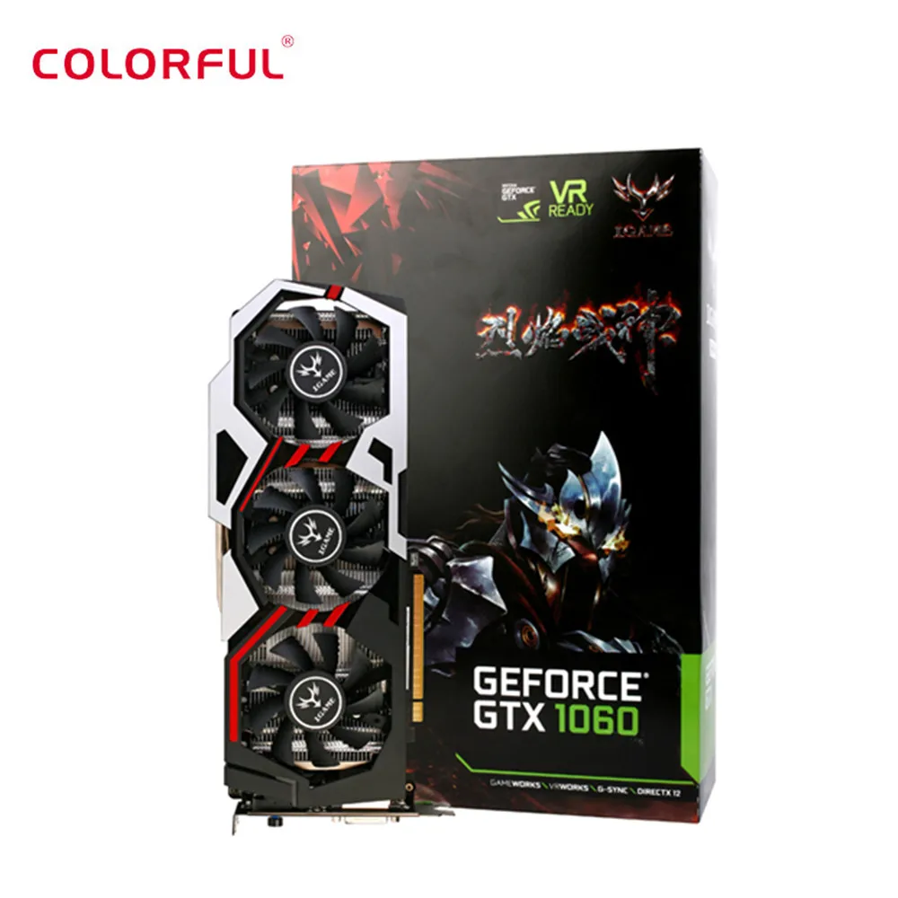 Оригинальный красочный iGame1060 U 6GD5 Топ 192bit GDDR5 Графика карты GeForce GTX 1060 с HDMI DVI DP 1 4