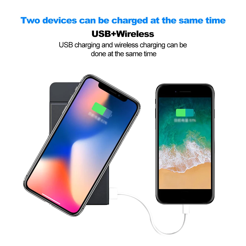 QI Wireless Charger Power Bank 8000mAh Portable Powerbank Dual USB External Battery Pack For Iphone | Электроника