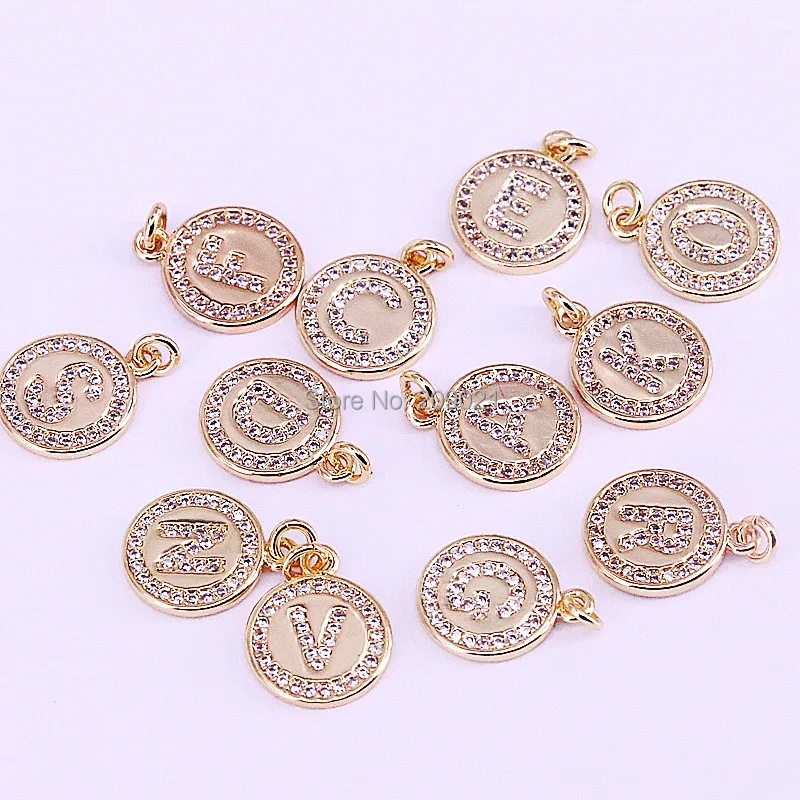 

20Pcs Gold Color Micro Pave White CZ Cubic Zirconia Initials A-Z 26 Alphabets Letter Necklaces For Women /Men
