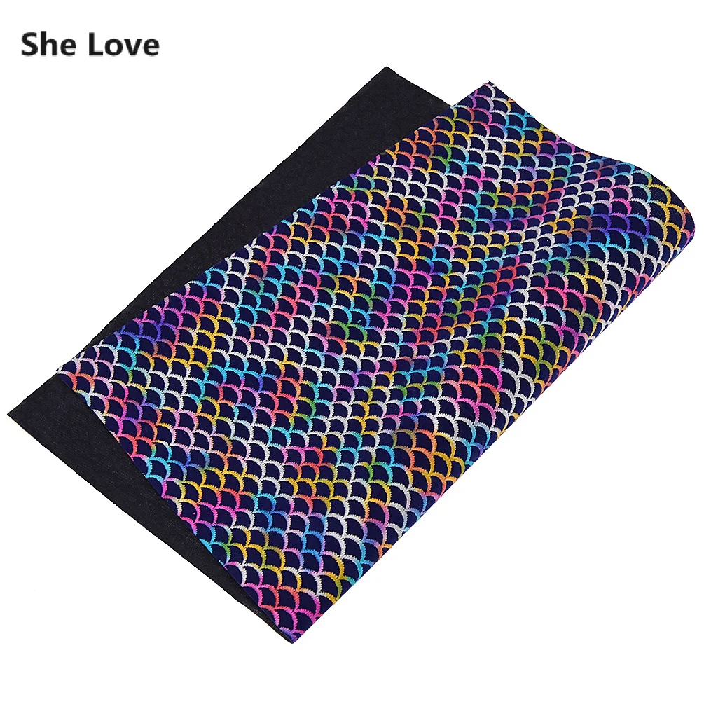 Она любит А4 красочные рыбьи чешуи Русалочка ткань для поделок одежды нотбоу