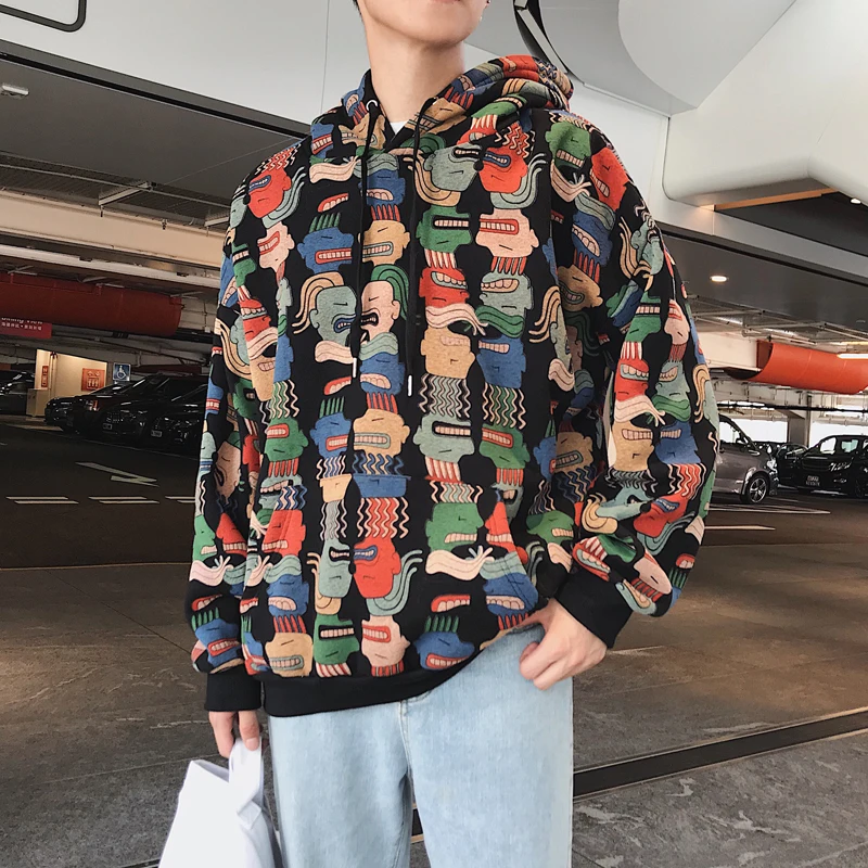 DEKUSI New Pattern Personality Interest Printing Man Even Hat Increase sweatshirts men bape hoodies Casual Pullover Coat | Мужская
