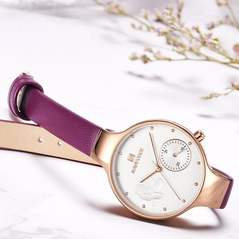 NAVIFORCE брендовые роскошные женские Модные Кварцевые Часы Дамские кожаные ремешок