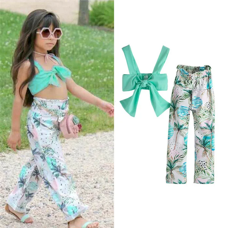 Boho Kids/Летняя одежда для маленьких девочек однотонный топ на бретельках с бантом