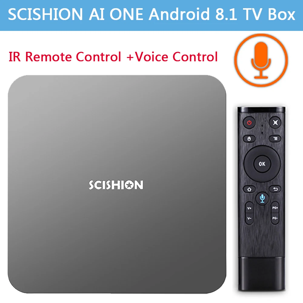 2018 SCISHION AI One Android 8 1 TV Box Bluetooth 4 0 2 4G WiFi 2G 16G ГБ 32 RK3328 HDMI Smart с ИК голосовым