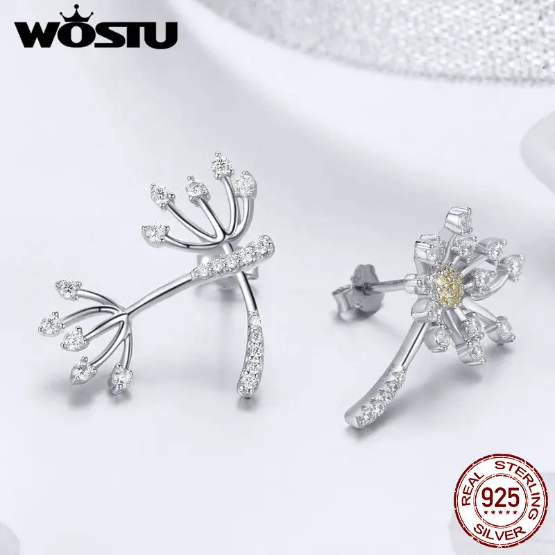 Женские серьги гвоздики в виде одуванчика WOSTU из 100% стерлингового серебра 925