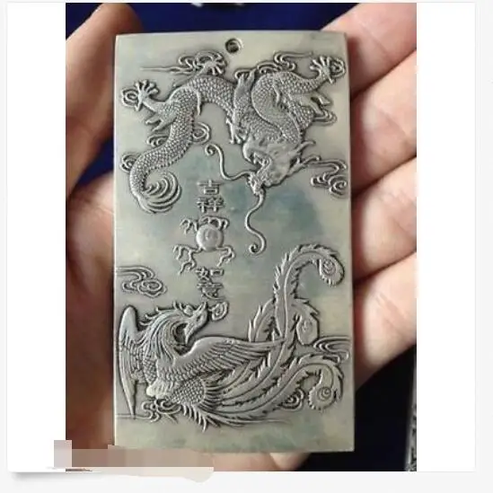 Старый китайский Тибетский серебристый дракон феникс lucky Bullion thanka amulet thangka | Дом и
