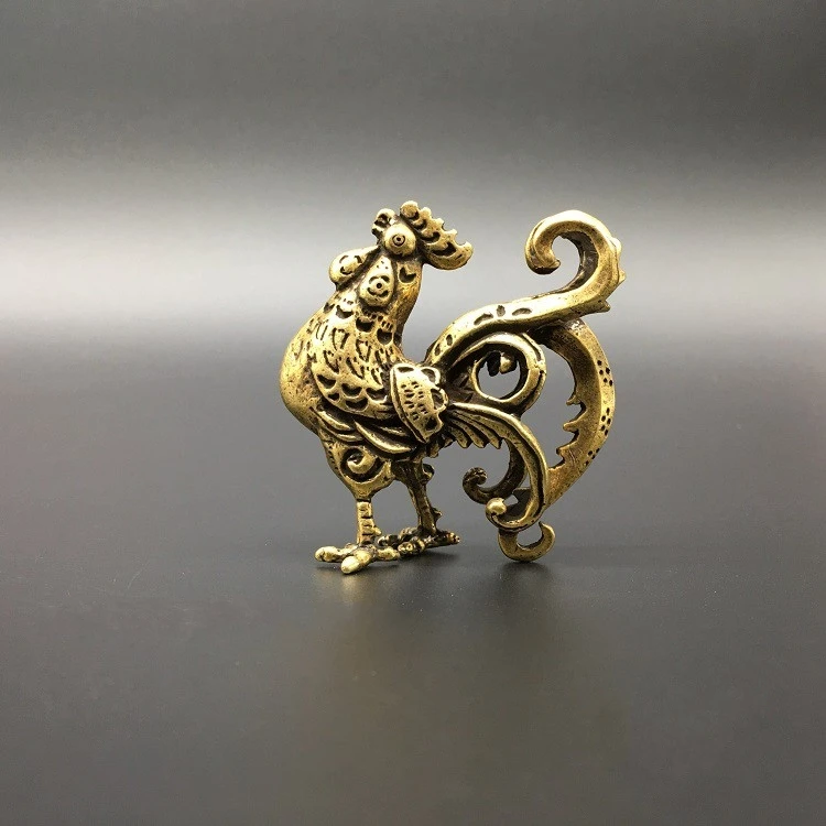 Figura coleccionable de latón chino tallado, Animal del zodiaco, gallo de pollo, exquisitas estatuas pequeñas