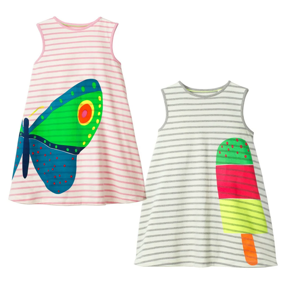 2 PACK Girl Dresses Giraffe Appliques Striped Summer Princess Dress Brand Baby Girls Clothes Sleeveless Tunic | Детская одежда и