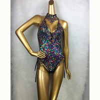 new womens full sequins beading flashing bodysuit one piece dance wear nightclub party stage wear latin sexy costumes outfit