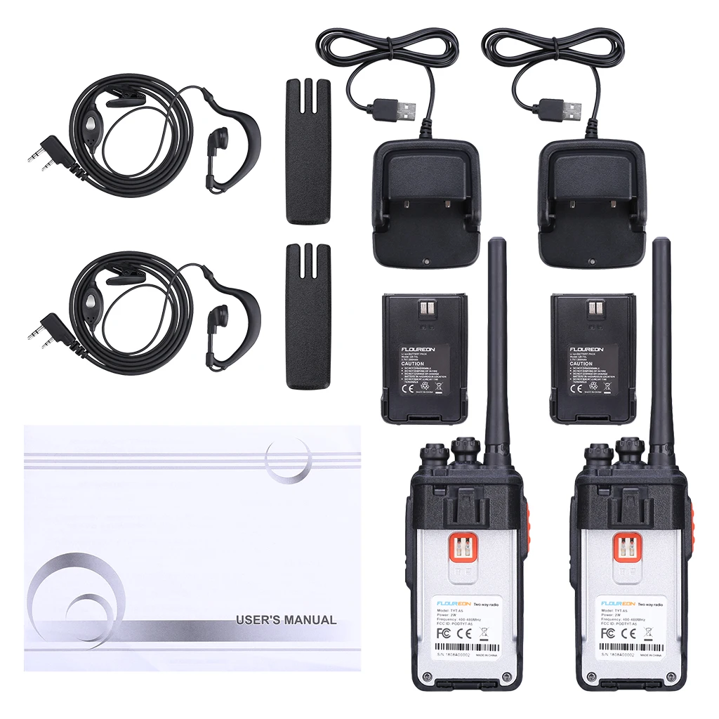 2 шт. Floureon A5 16 канальная рация UHF 400 ~ 480MHz перезаряжаемая двухсторонняя радио