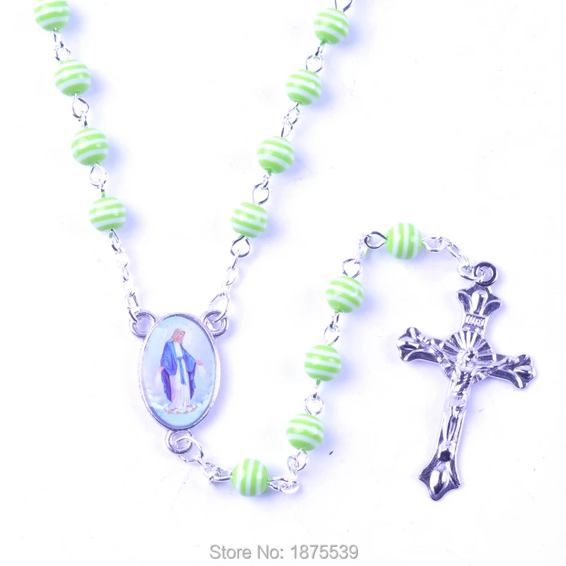 Green Resin Bead Rosary Necklace Center One Side Charbel Another Mother Mary | Украшения и аксессуары