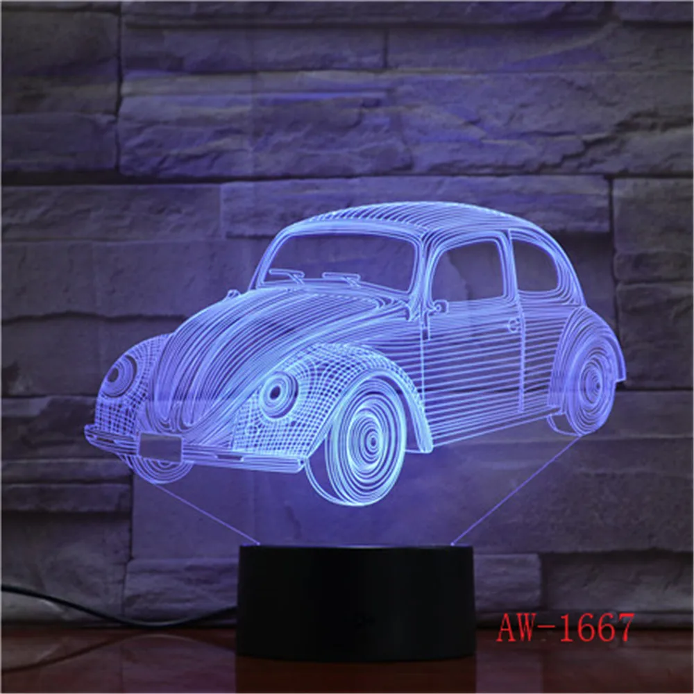 Классическая модель автомобиля в виде жука 7 цветов 3D Светодиодная настольная