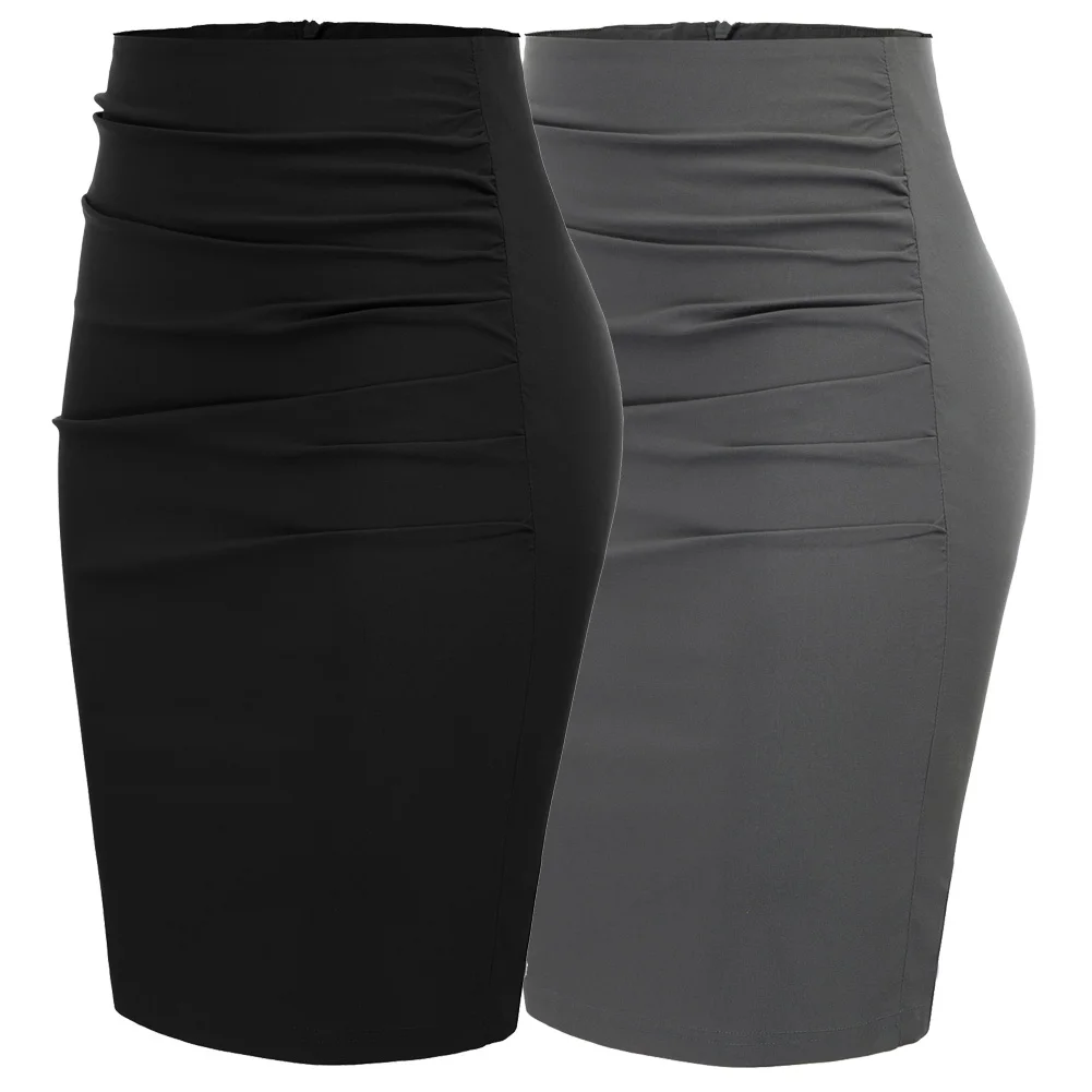 Женская Ретро твердая Ruched передняя бедра-Обернутая Bodycon юбка карандаш досуг
