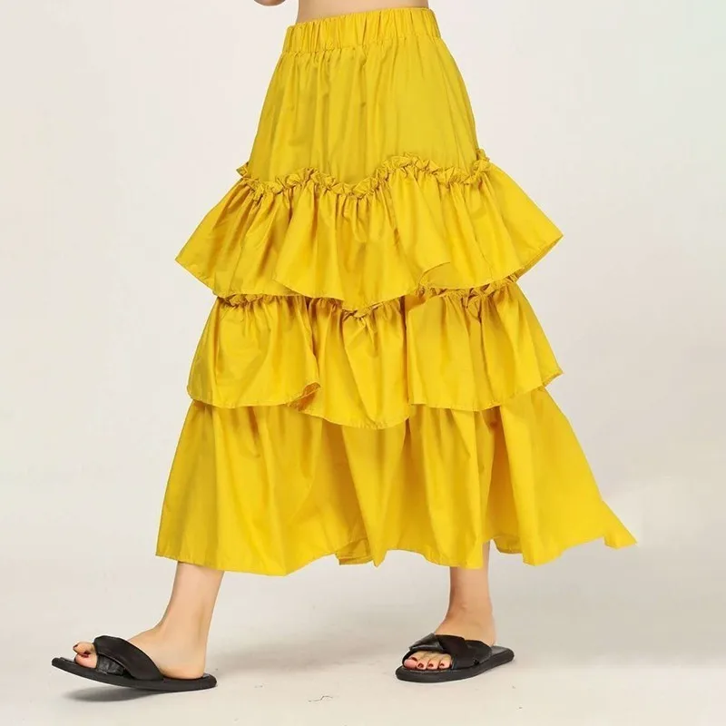 CHICEVER Spring Sweet Women Ruffles Skirt High Elastic Waist A-line Mid-calf Loose Oversize Female Skirts 2020 Fashion New | Женская