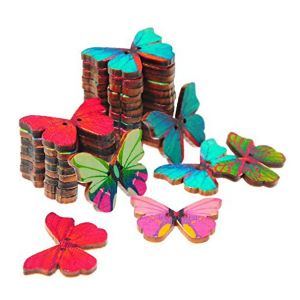 

50pcs Butterfly Shape 2 Holes Wooden Buttons Sewing Button Kids Scrapbooking DIY Craft Wedding Decoration (Random Color)