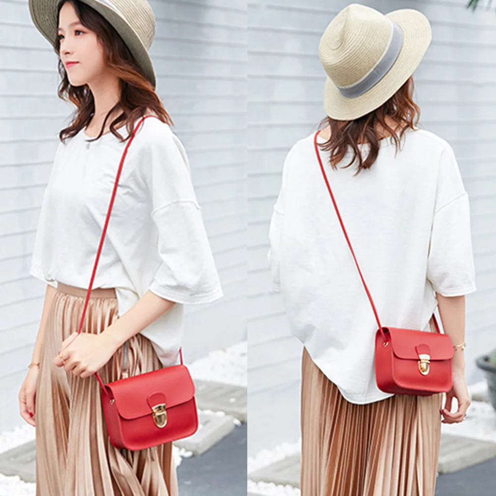 

New Small PU Leather Handbags Women Solid Color Lock Design Square Crossbody Bags 2019 Fashio Ladies Simple Mini Crossbody Bag