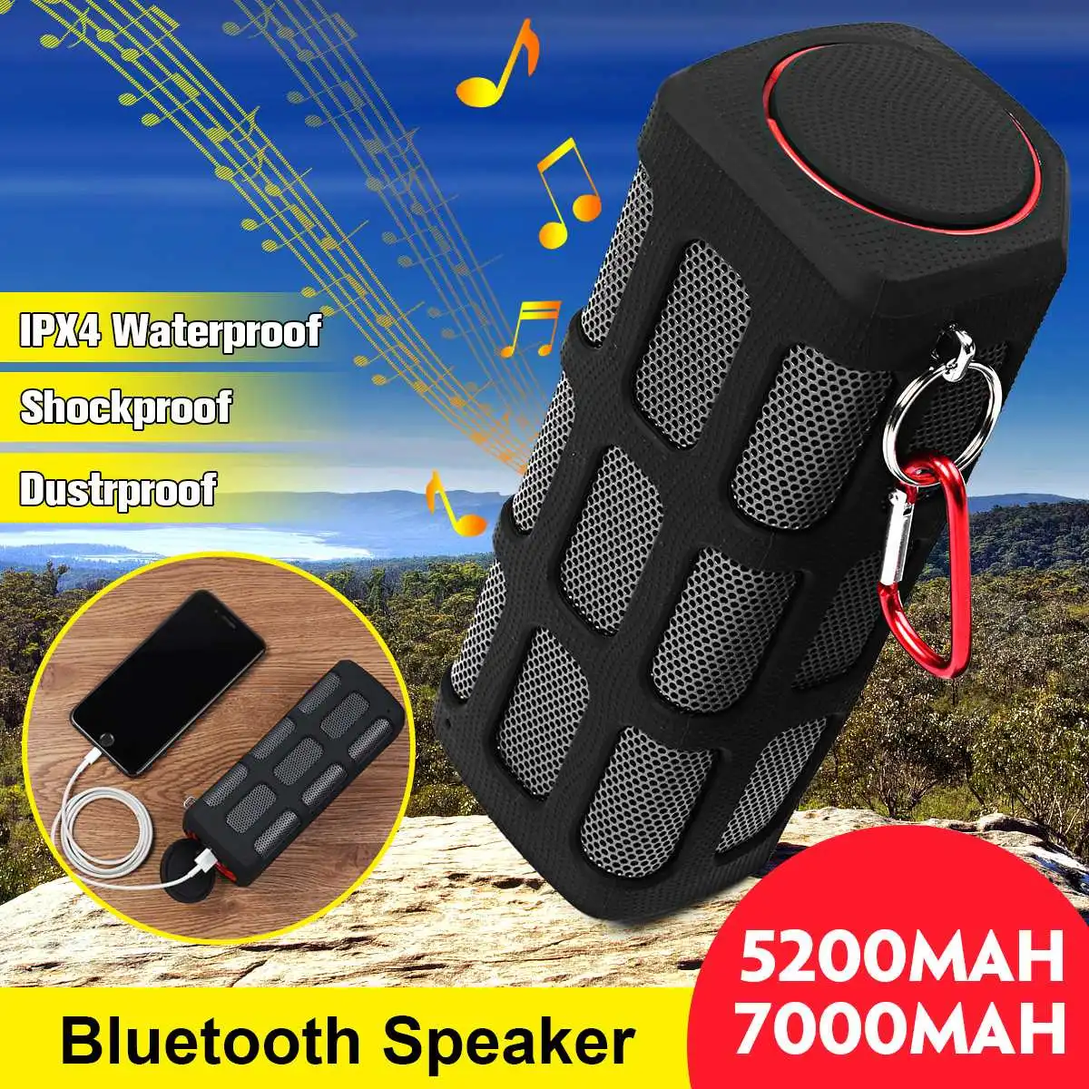 Водонепроницаемая уличная bluetooth колонка 5200 мАч/7000 мАч Беспроводная портативная