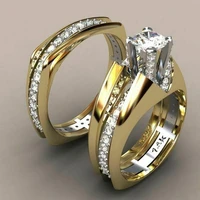 hot yellow gold colorwhite ring set wedding women mens jewelry size 6 10 for lovers wedding engagement ring jewelry