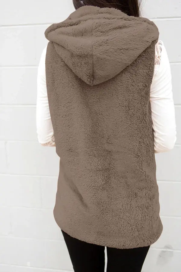 Женская зимняя куртка с капюшоном двухсторонняя бархатная теплая без рукавов из