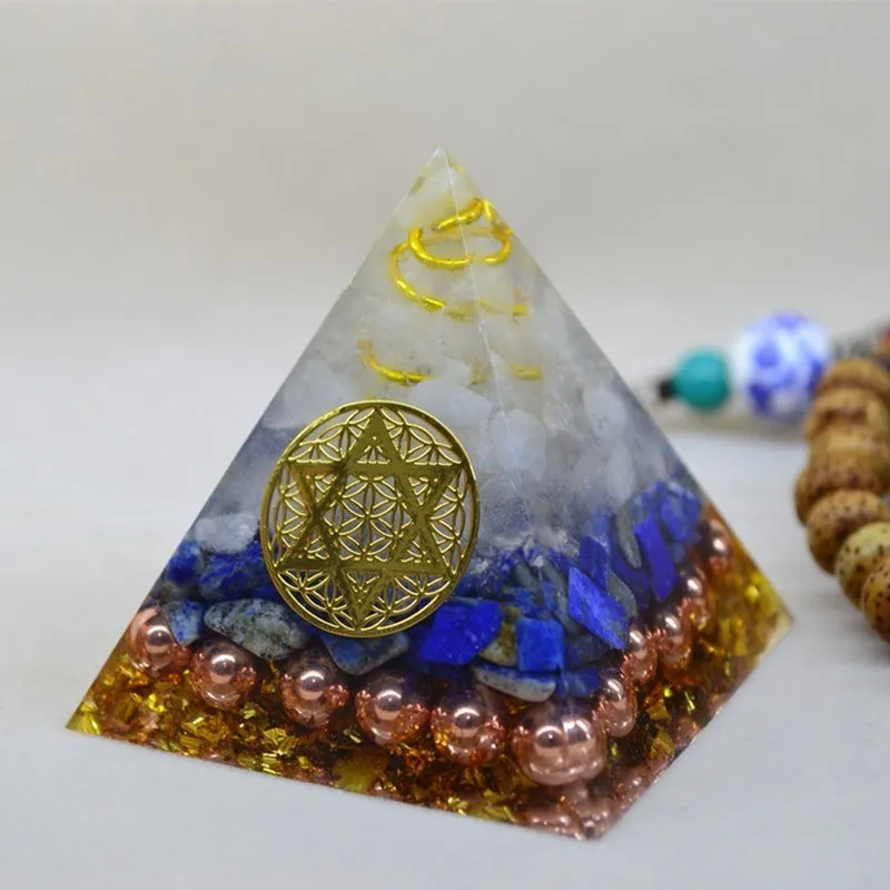 Natural Chakra Orgonite Pyramid Reiki Feng Shui Decoration Crystal Rune Orgone Accumulator