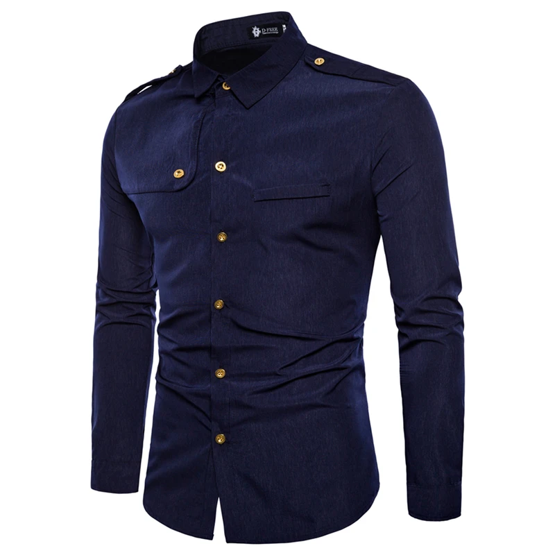 

New Man Self-cultivation Fashion Epaulet Work Clothes Long Sleeve Shirt camiseta masculina Hot Low price Chinese Style Black