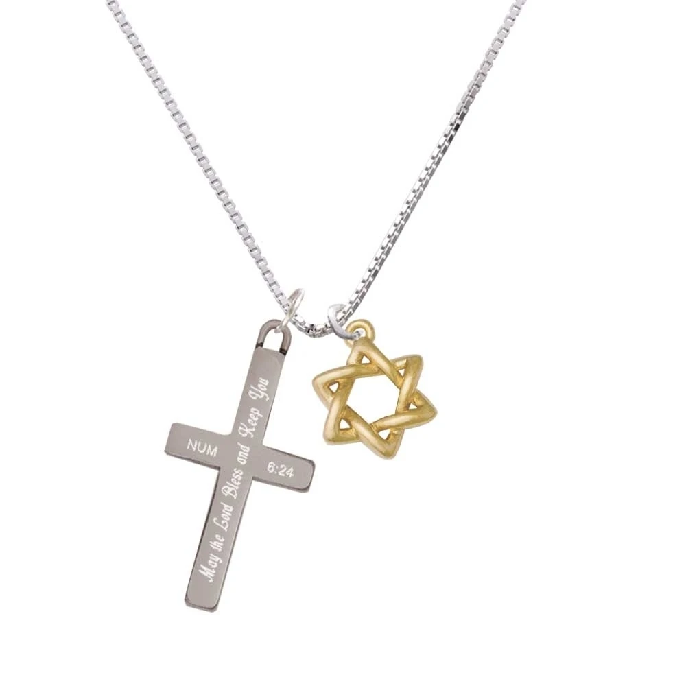 Золотистого цвета тканые звезды Давида Благослови и держать вас крест