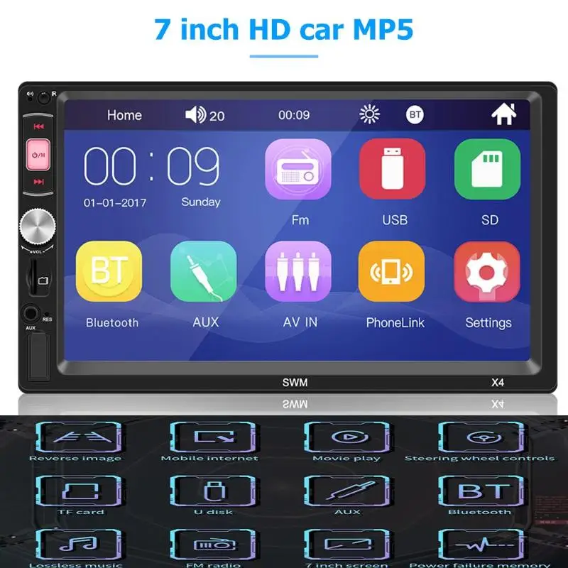 SWM X4 7 inch 2Din Car Stereo MP5 Player FM Radio Bluetooth 4.0 USB AUX Rear view Video Input Steering Wheel Learning Function | Автомобили