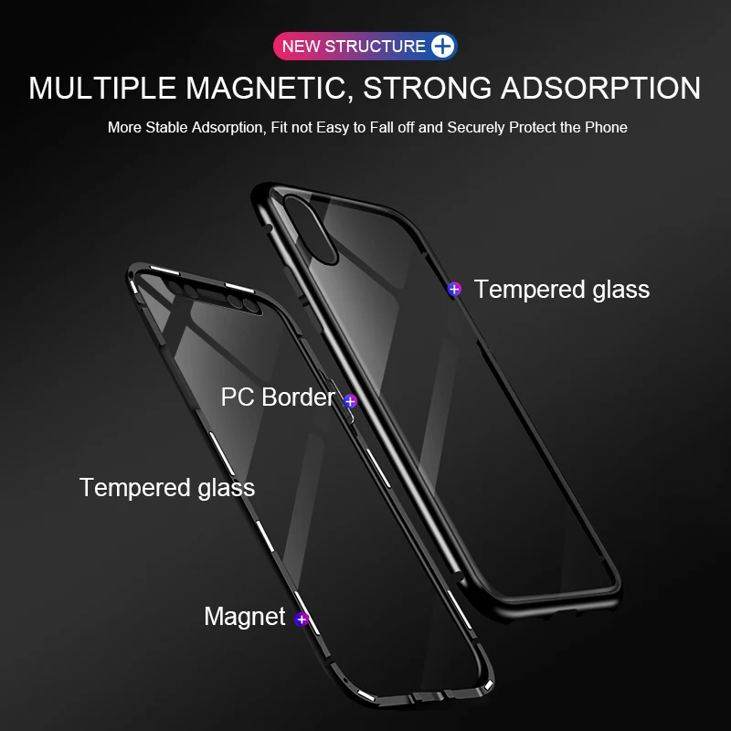 Металлический магнитный чехол для iPhone XR X R S Магнитный из закаленного стекла XS MAX
