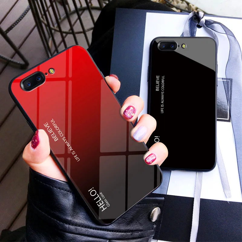 Градиент Аврора One Plus 5T закаленное стекло задняя крышка чехол для Oneplus 5 Oneplus5