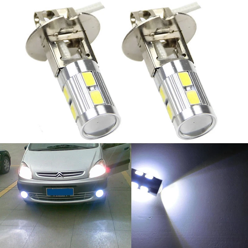 2pcs/set H3 5630 10LED Car Fog Driving Tail Turn Light Lamp Bulb White