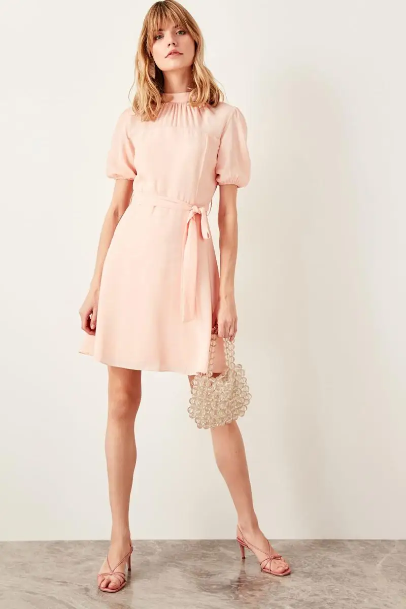 Trendyol пудра Kemerli платье TWOSS19LJ0090|Женские платья| |