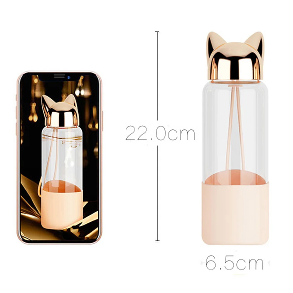 Transhome Cute Fox Glass Water Bottle BPA Free 350ML Transparent For Bicycle Tour Sport Style Non-slip Drinkware | Дом и сад