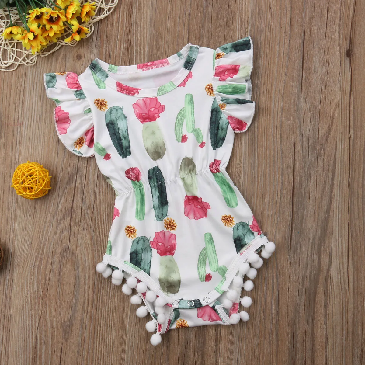 Rompers Infant Newborn Baby Girl 2018 Summer Casual Tassel Cotton Ruffle Sleeve Romper Jumpsuit Clothes | Мать и ребенок
