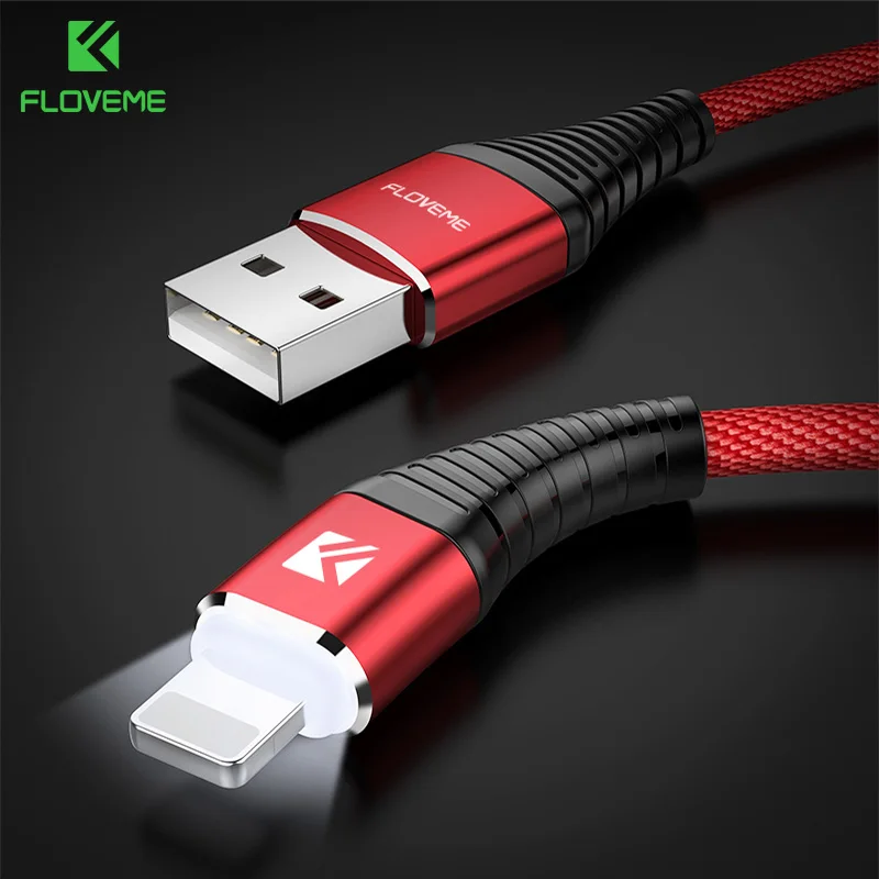 FLOVEME светодиодный USB кабель для iPhone 7 8 6 6S Plus высокопрочная Быстрая зарядка X XS Max 5 5S