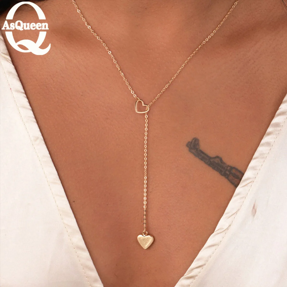 

New Fashion Trendy Jewelry Copper Heart Chain Link Necklace Gift for Women Girl