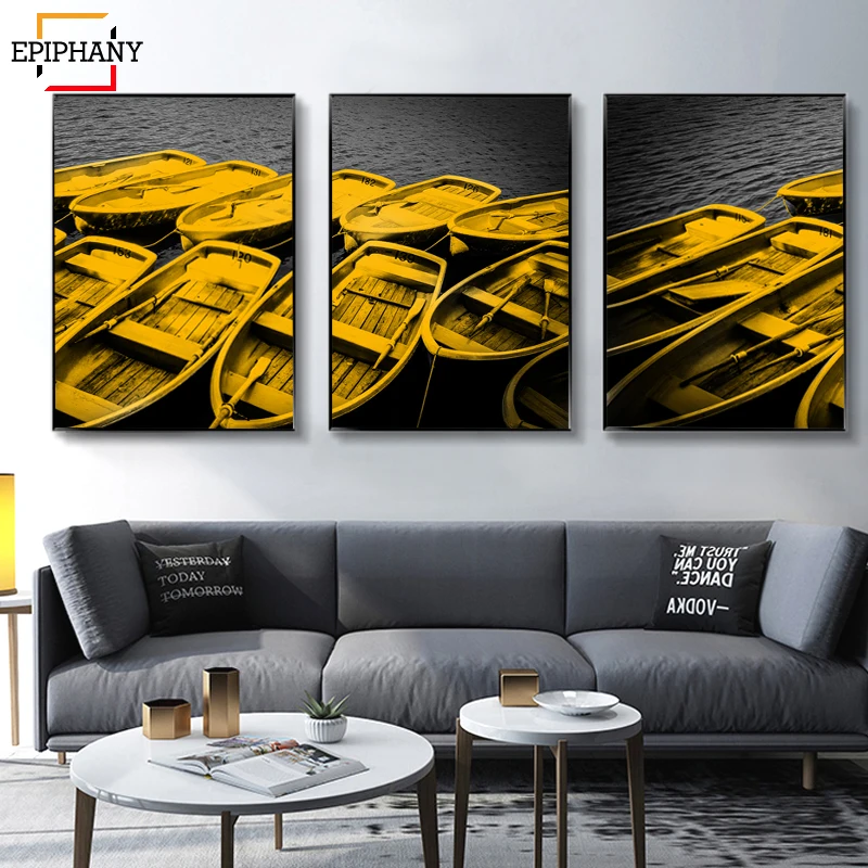 Nordic Yellow Boat Canvas Painting Abstract Wall Art Posters and Prints Decorative Picture for Living Room Modern Home Decor | Дом и сад